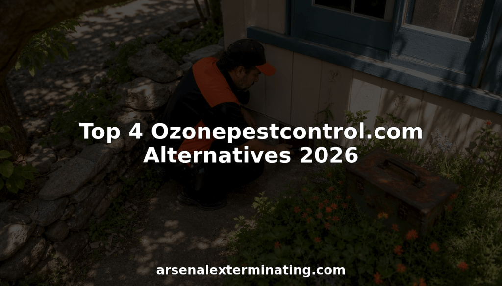 Pest control technician inspecting house exterior