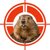 gopher-control-arsenalexterminating - Arsenal Pest Control - Arsenal Pest Control Groundhog/marmot inside a red crosshair target icon, facing the camera