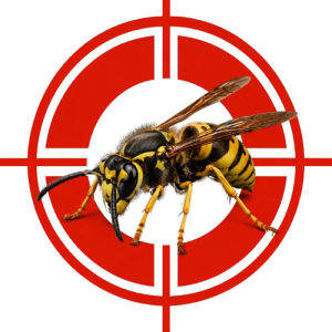 Hornet centered on a red crosshair target against a dark background, suggesting focus or targeting.