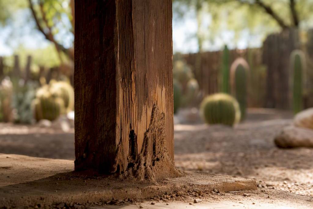 Close-up of broken termite mud tube on home foundation